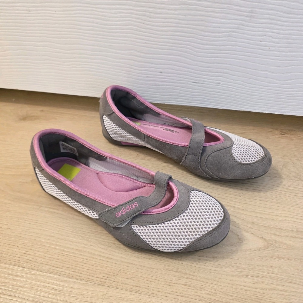 Adidas Gray Pink Suede Mary Jane Y2K Mesh Comfort Fit Foam Sneakers Size 8